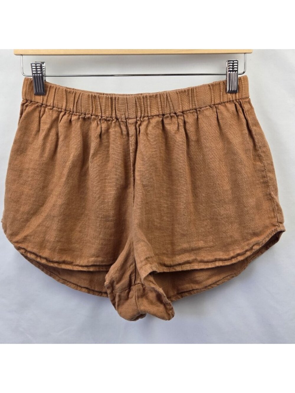 Mate The Label Brown Linen Elastic Waist Shorts Size Small